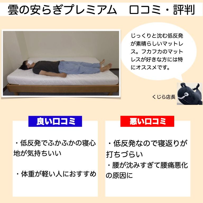 雲のやすらぎの良い口コミ＆悪い評判を体験して検証 - くじらマットレス
