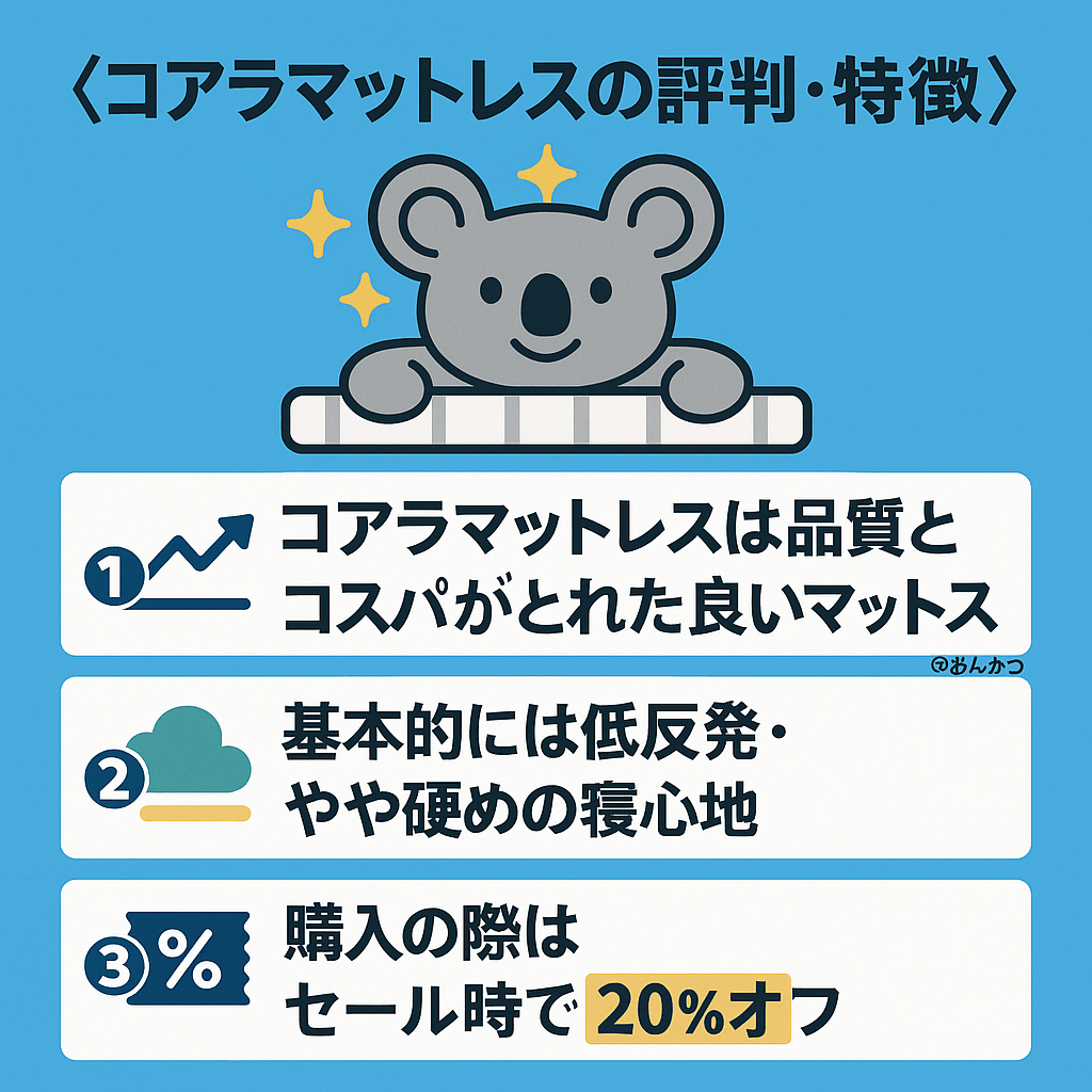 コアラマットレス良い評判と悪い評判【体験してレビュー】最安値で購入する方法も - くじらマットレス