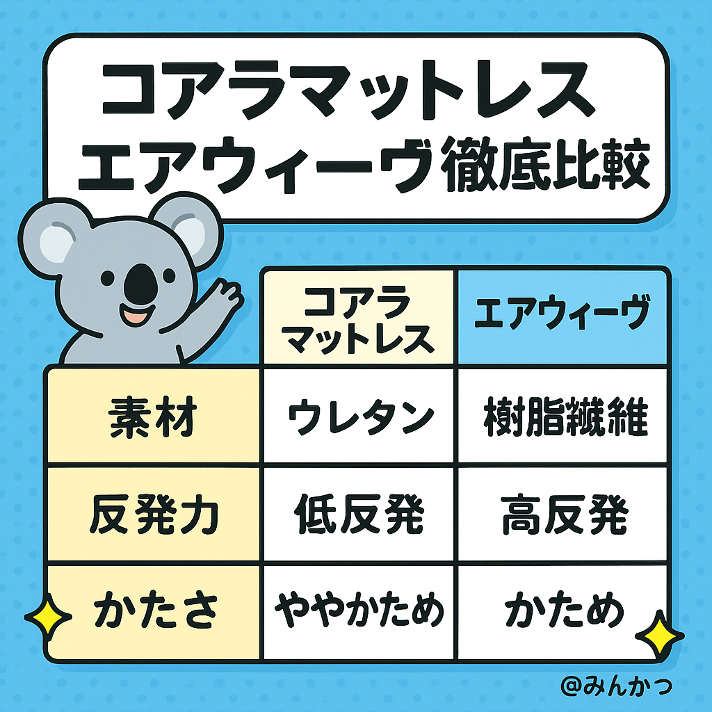 コアラマットレスとエアウィーヴ比較【おすすめはどっち】 - くじらマットレス